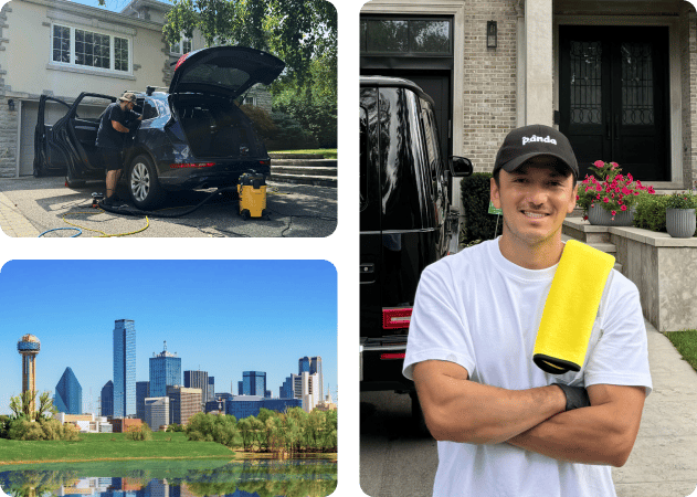 Mobile car detailing professional working outdoors in Dallas, TX.