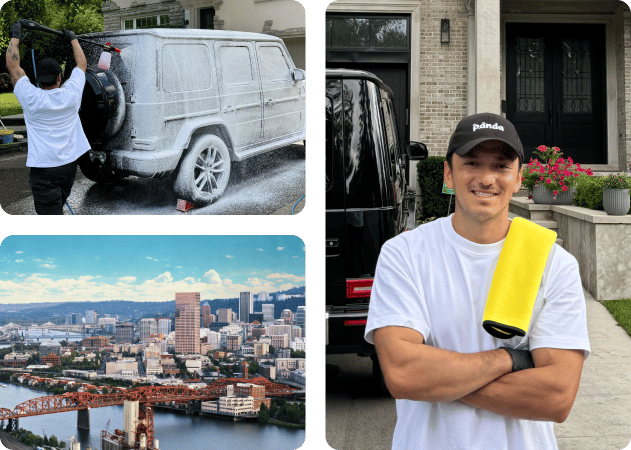 Mobile car detailing service in Portland, OR washing and detailing a luxury SUV at a residential home