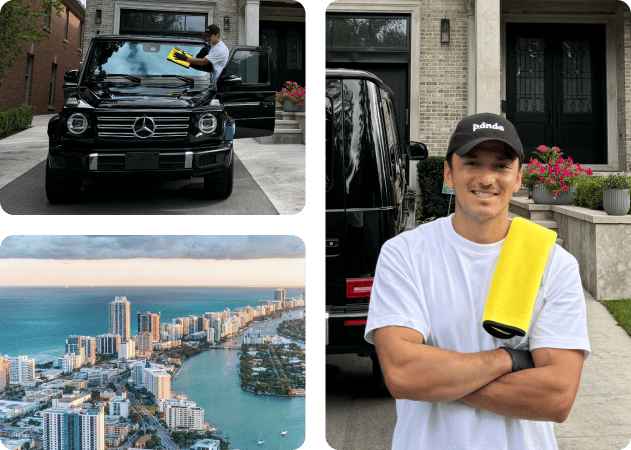 Auto detailer wiping down a G-Wagon in Miami, FL.
