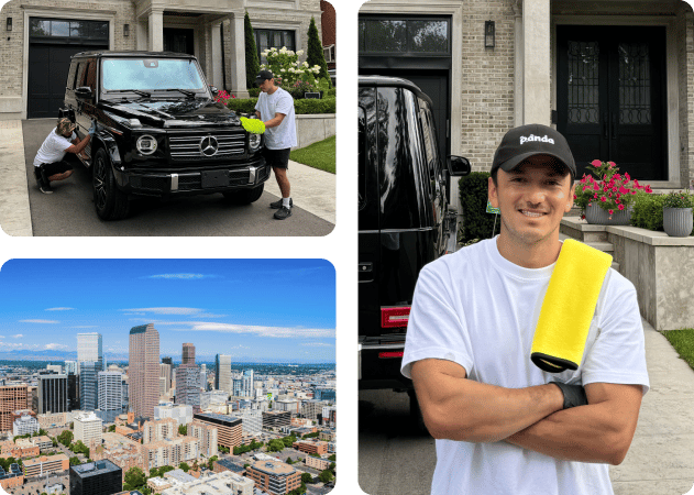 Panda Hub car detailer working on a black Mercedes G-Wagon in Denver, CO.
