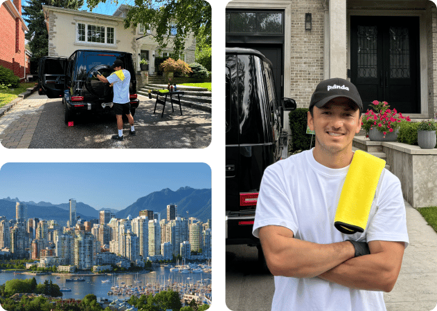 Professional car detailer standing beside a black G-Wagon in Vancouver, BC.