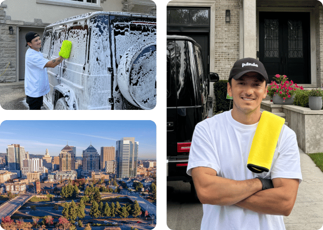 Professional car detailing in Oakland, CA with interior steering wheel cleaning and exterior wash service