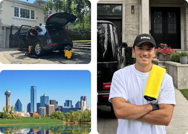 Mobile car detailing professional working outdoors in Dallas, TX.