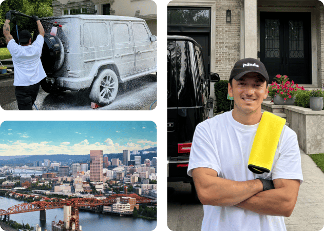 Mobile car detailing service in Portland, OR washing and detailing a luxury SUV at a residential home