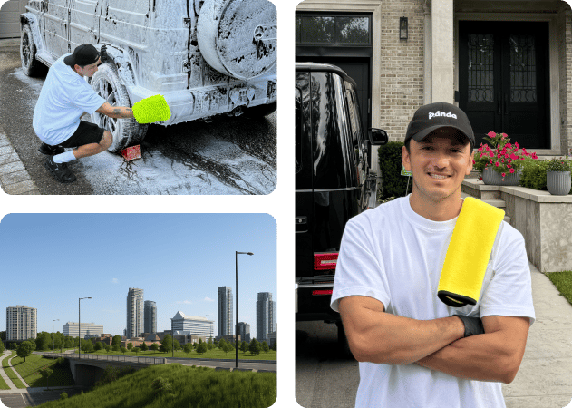 Mobile car detailing service in Scarborough, ON, performing exterior wash on a luxury SUV