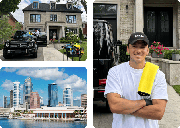 Car detailer cleaning a G-Wagon during a service day in Tampa, FL.