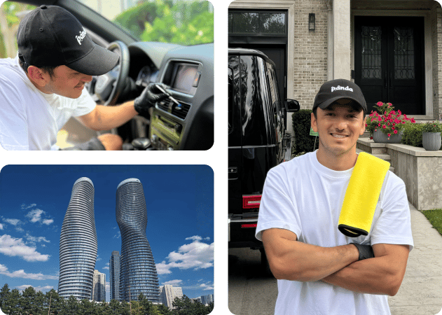 Professional interior car detailing in Mississauga, ON at a residential driveway.