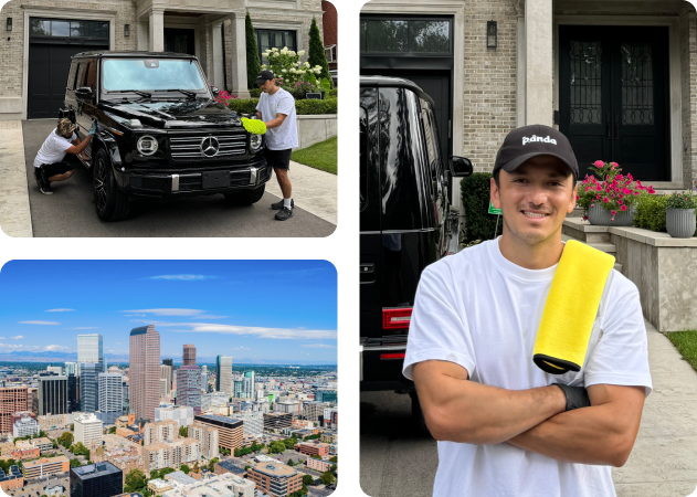 Panda Hub car detailer working on a black Mercedes G-Wagon in Denver, CO.