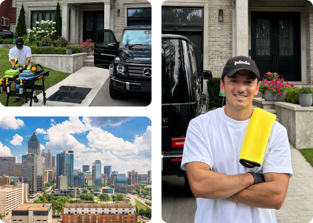 Mobile detailer prepping a black G-Wagon outside a home in Atlanta, GA.