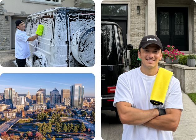 Professional car detailing in Oakland, CA with interior steering wheel cleaning and exterior wash service