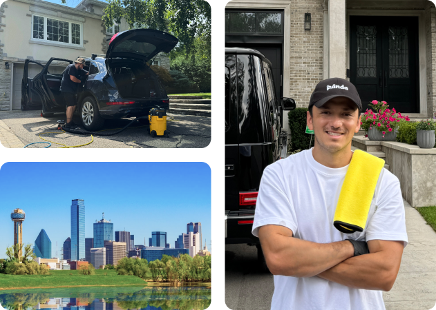 Mobile car detailing professional working outdoors in Dallas, TX.