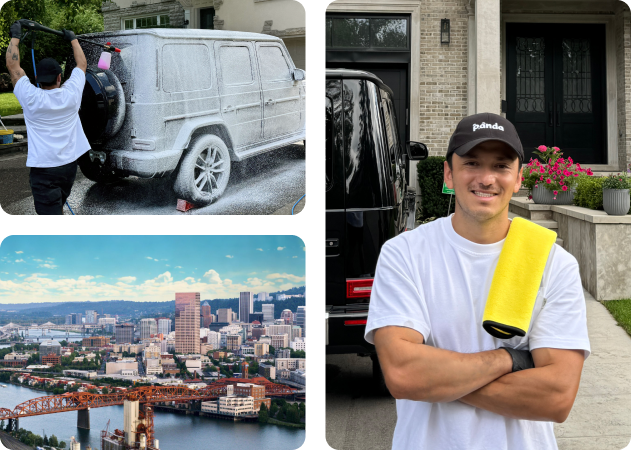 Mobile car detailing service in Portland, OR washing and detailing a luxury SUV at a residential home