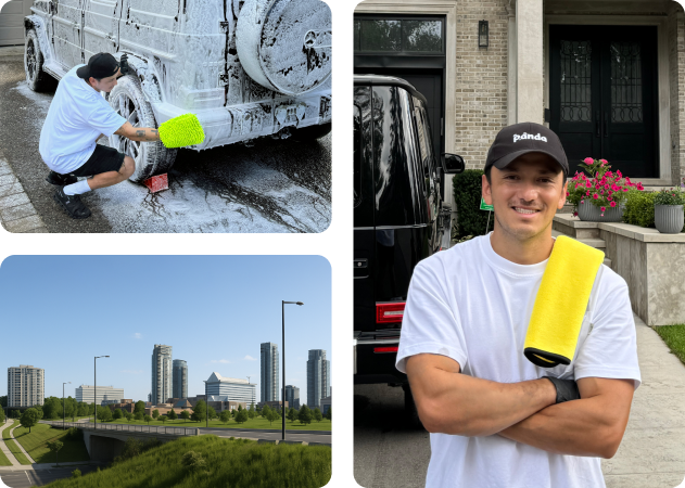 Mobile car detailing service in Scarborough, ON, performing exterior wash on a luxury SUV