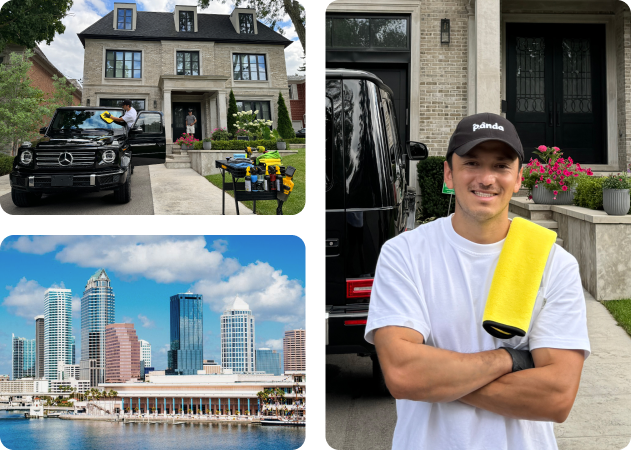Car detailer cleaning a G-Wagon during a service day in Tampa, FL.