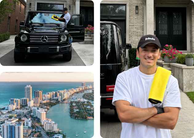 Auto detailer wiping down a G-Wagon in Miami, FL.