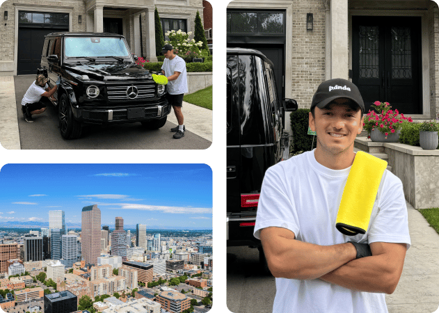 Panda Hub car detailer working on a black Mercedes G-Wagon in Denver, CO.