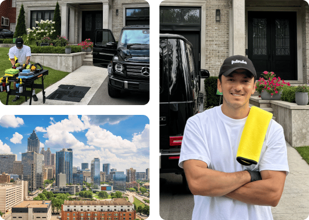 Mobile detailer prepping a black G-Wagon outside a home in Atlanta, GA.