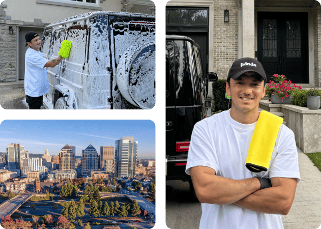 Professional car detailing in Oakland, CA with interior steering wheel cleaning and exterior wash service