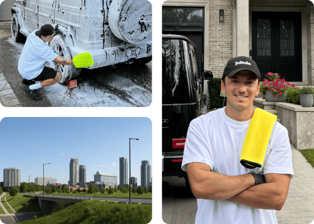 Mobile car detailing service in Scarborough, ON, performing exterior wash on a luxury SUV